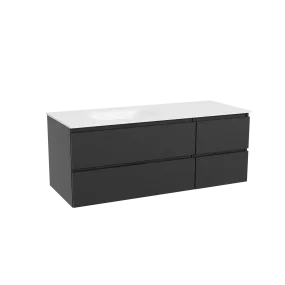 Balmani Lucida meuble salle de bains suspendu 135 x 55 cm chêne noir avec Tablo Arcato plan vasque asymétrique à gauche en solid
