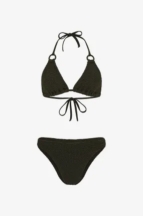 Bikini triangle en seersucker orné d'anneaux Eva