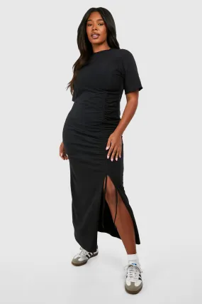 Grande taille - Robe mi-longue froncée en coton