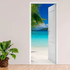 Palmier et plage à porte ouverte - STICKERS MURAUX