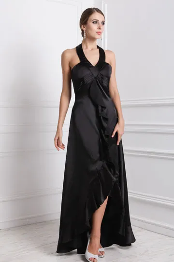 Robe noire décolleté V rétro à volants pour soirée mondaine