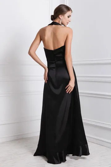 Robe noire décolleté V rétro à volants pour soirée mondaine