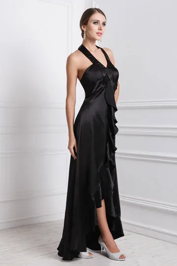Robe noire décolleté V rétro à volants pour soirée mondaine