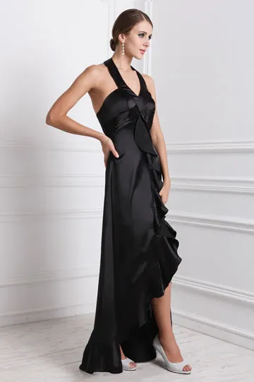 Robe noire décolleté V rétro à volants pour soirée mondaine