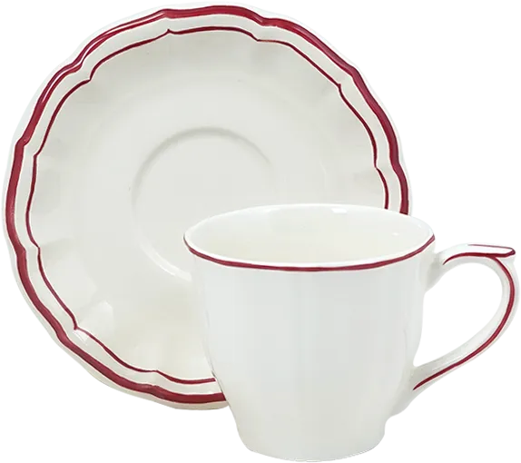 Tasse & Soucoupe en Faïence Thé Us Filet Rouge