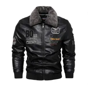 Veste en cuir col fourrure - Homme Tendance